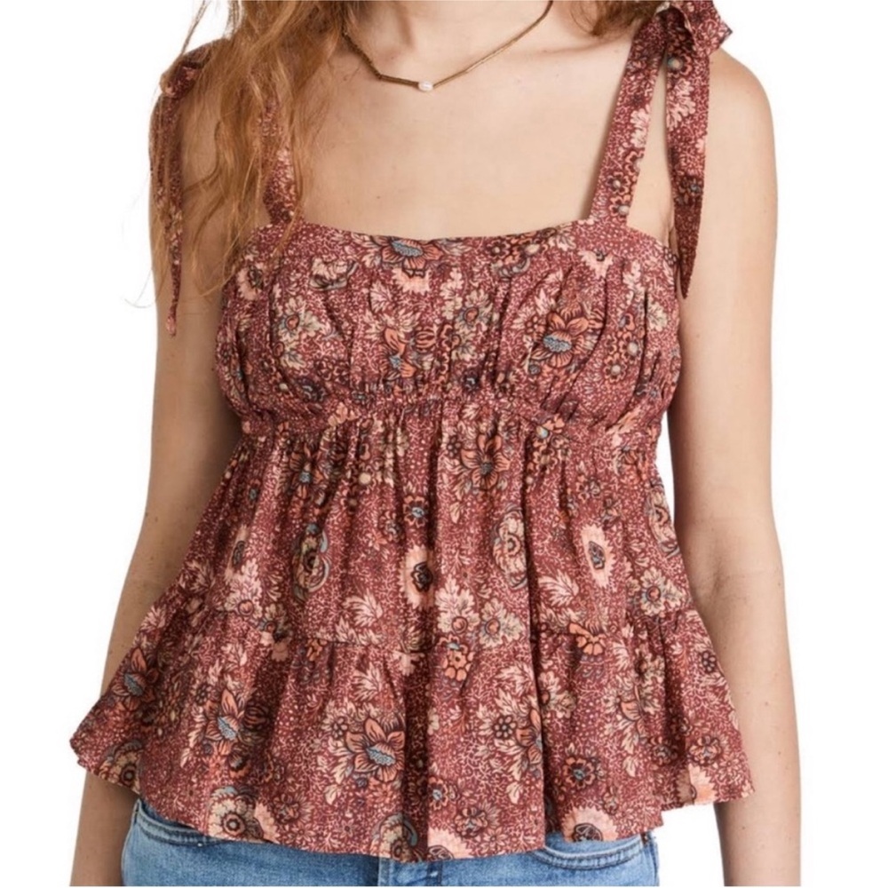 Ulla Johnson Floral Blouse in Rust and Blue